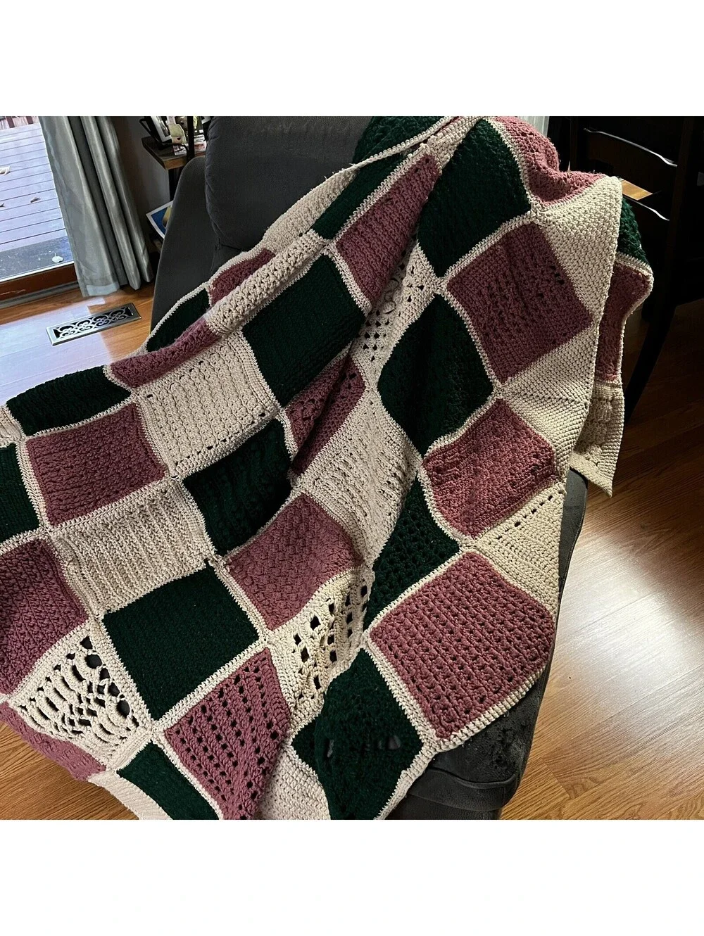 VTG Handmade Crochet Afghan Blanket 72x57